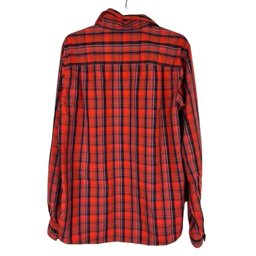 The North‎ Face Shirt Mens Sz M Orange Plaid Long Sleeve Button Up Outdoor EUC